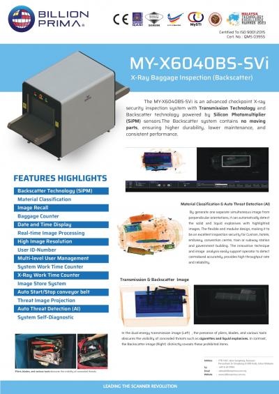 MY-X6040BS-SVi (Single View), Single-Source Photon-Counting X-ray Baggage Inspection System (Transmission + Backscatter)